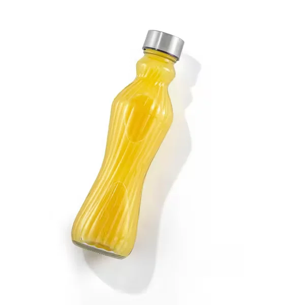 Spring 18 oz. Clear Glass Fluted Water Bottles with Stainless Steel Cap - (Set of 6)