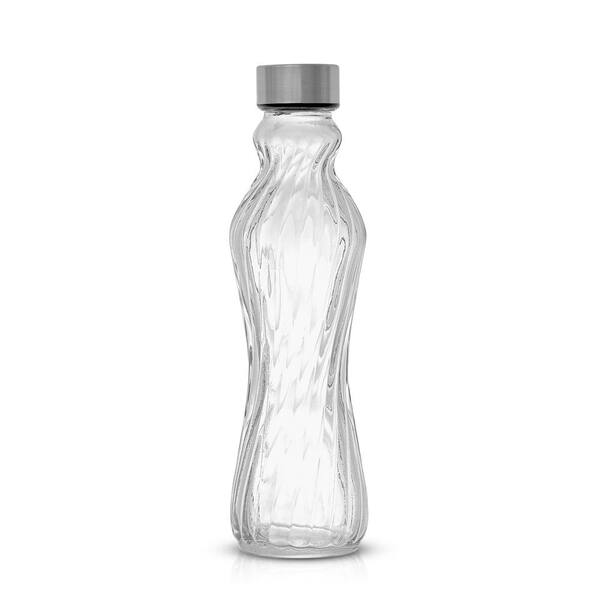 Spring 18 oz. Clear Glass Fluted Water Bottles with Stainless Steel Cap - (Set of 6)