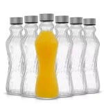 Spring 18 oz. Clear Glass Fluted Water Bottles with Stainless Steel Cap - (Set of 6)