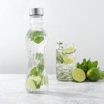 Spring 18 oz. Clear Glass Fluted Water Bottles with Stainless Steel Cap - (Set of 6)