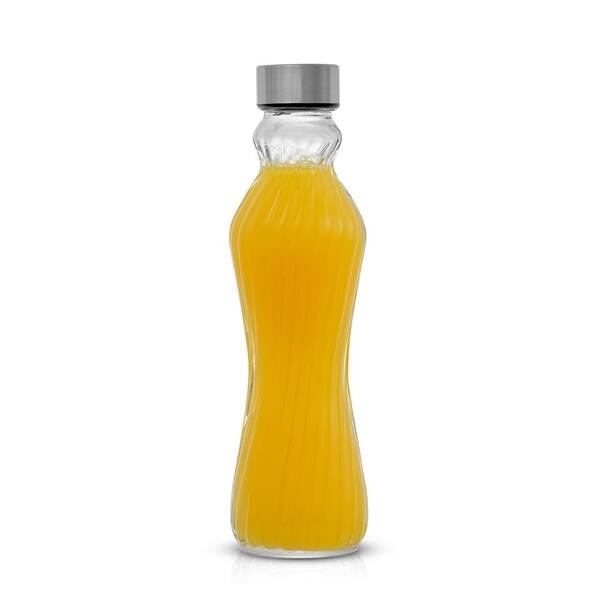 Spring 18 oz. Clear Glass Fluted Water Bottles with Stainless Steel Cap - (Set of 6)