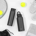 22 oz. Black Vacuum Insulated Stainless Steel Water Bottle with Flip Lid and Sport Straw Lid