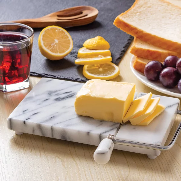8 in. W x 5 in. D Marble Cheese Board with Slicer