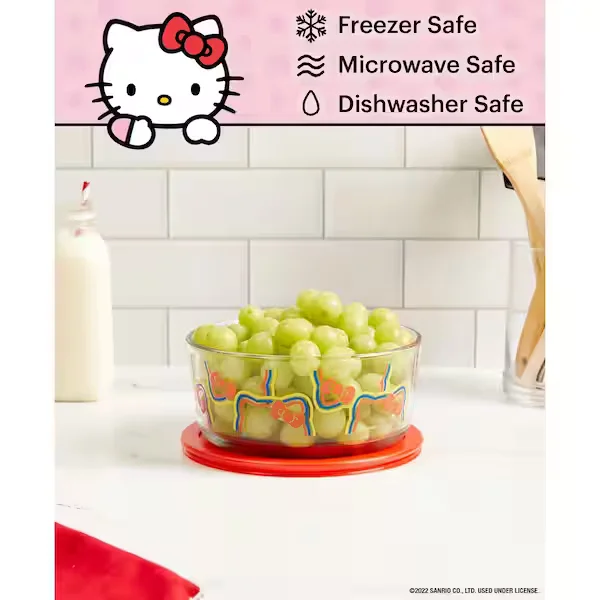 6-piece Glass Food Storage Set: Hello Kitty, Ribbons and Bows