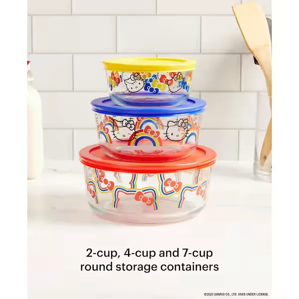 6-piece Glass Food Storage Set: Hello Kitty, Ribbons and Bows