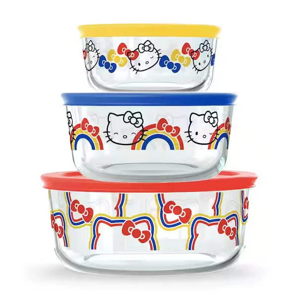 6-piece Glass Food Storage Set: Hello Kitty, Ribbons and Bows
