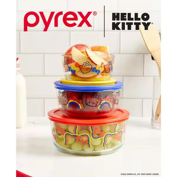 6-piece Glass Food Storage Set: Hello Kitty, Ribbons and Bows