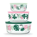 6-piece Glass Food Storage Set: Hello Kitty, Fern