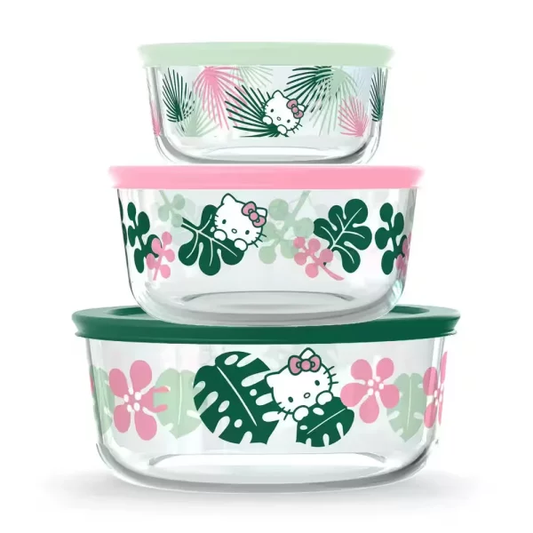 6-piece Glass Food Storage Set: Hello Kitty, Fern