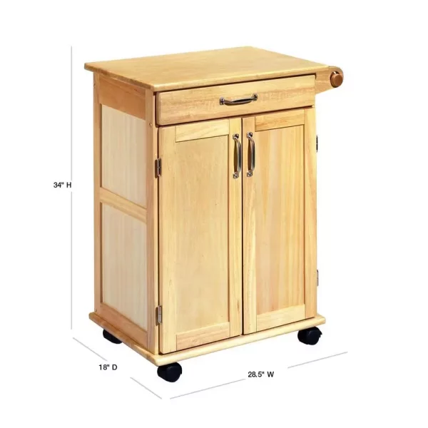 Natural Wood Kitchen Cart with Storage