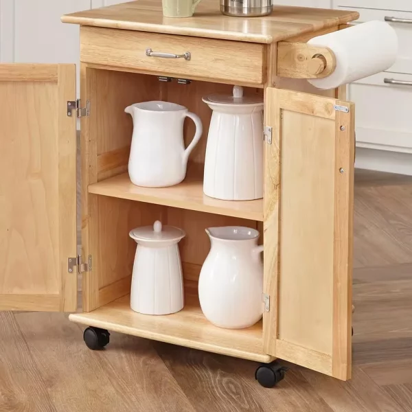 Natural Wood Kitchen Cart with Storage