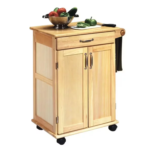 Natural Wood Kitchen Cart with Storage