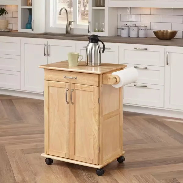 Natural Wood Kitchen Cart with Storage