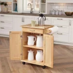 Natural Wood Kitchen Cart with Storage