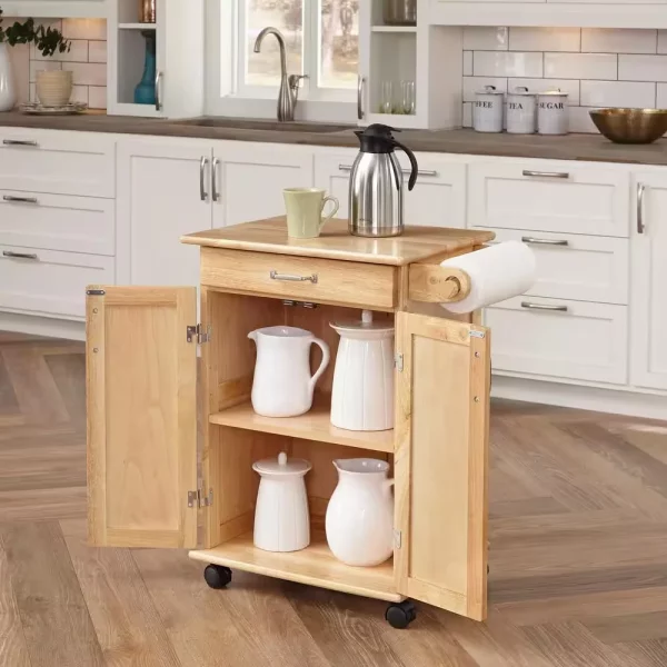 Natural Wood Kitchen Cart with Storage