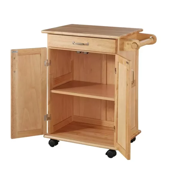 Natural Wood Kitchen Cart with Storage
