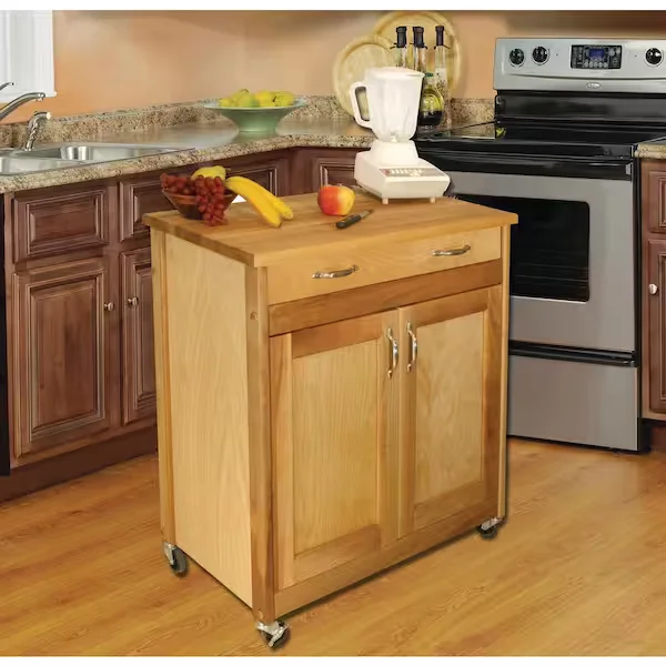 Natural Kitchen Cart with Butcher Block Top