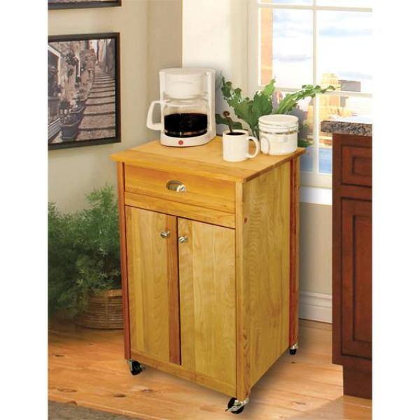 Natural Wood Kitchen Cart with Towel Rack