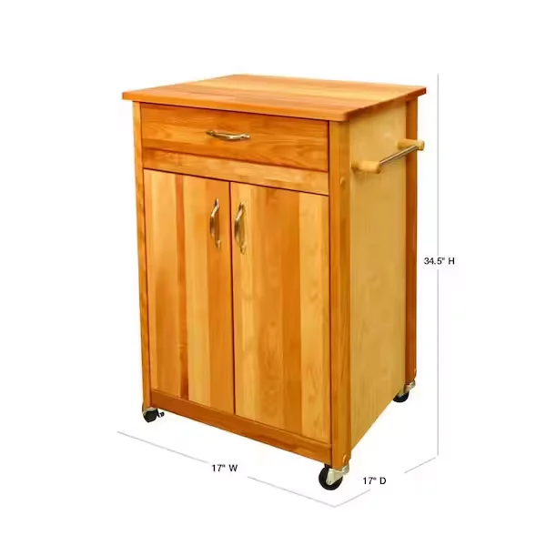 Natural Wood Kitchen Cart with Towel Rack
