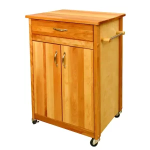 Natural Wood Kitchen Cart with Towel Rack