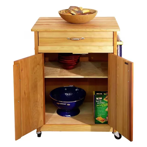 Natural Wood Kitchen Cart with Towel Rack