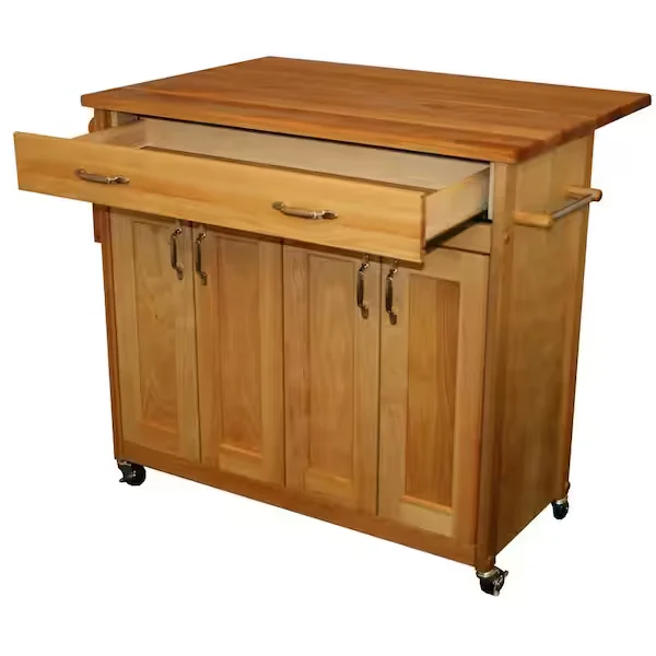 Natural Wood Kitchen Cart with Drop Leaf