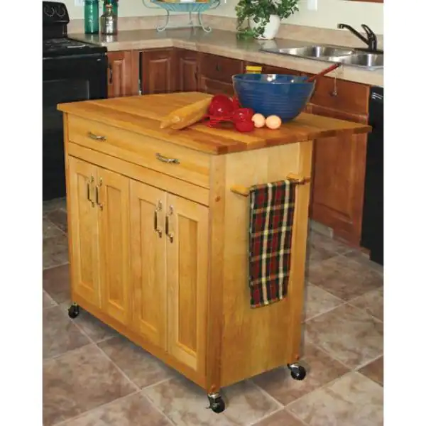 Natural Wood Kitchen Cart with Drop Leaf