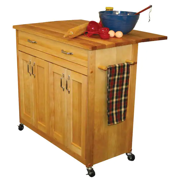 Natural Wood Kitchen Cart with Drop Leaf