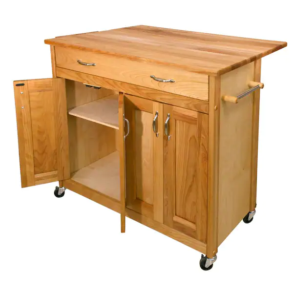 Natural Wood Kitchen Cart with Drop Leaf