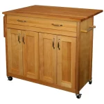 Natural Wood Kitchen Cart with Drop Leaf