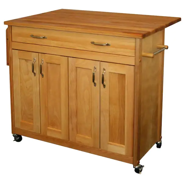 Natural Wood Kitchen Cart with Drop Leaf