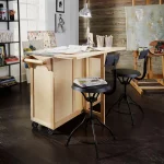 Natural Wood Kitchen Cart with Stainless Top and Breakfast Bar