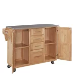 Natural Wood Kitchen Cart with Stainless Top and Breakfast Bar