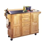 Natural Wood Kitchen Cart with Stainless Top and Breakfast Bar