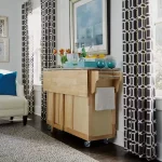 Natural Wood Kitchen Cart with Stainless Top and Breakfast Bar