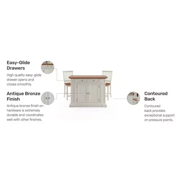 Americana White Kitchen Island with Seating