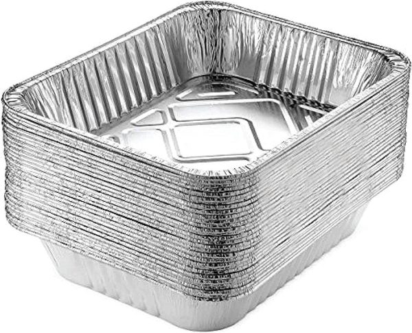 NOGIS 9" x 13" Aluminum Foil Pans (50 Pack) | Durable Disposable Grill Drip Grease Tray | Disposable Square Aluminum Baking Pans | Food Containers for Catering, Baking, Roasting