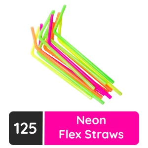 Jacent Disposable Plastic Drinking Straws: 125 count per Pack, Bendable Neon Straws Great for Parties, Restaurants, Home - 1 pack / 125 straws