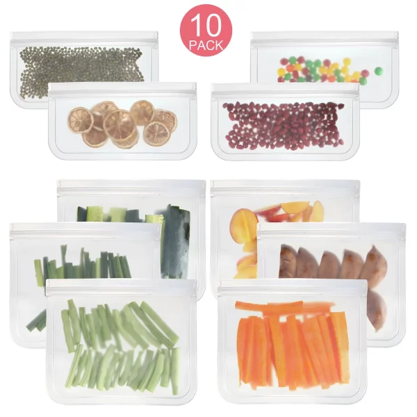 Swtroom Reusable Storage Bags, 10 Pack Reusable Gallon Freezer Bags, Extra Thick Leakproof Silicone and Plastic Free for Travel Items and Home Organization (6 Sandwich Bags+4 Kids Snack Bags)