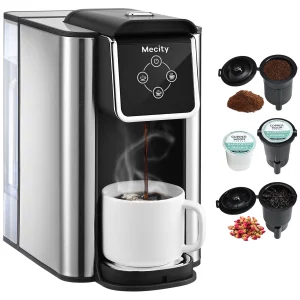 Mecity Coffee Maker 3-in-1 Single Serve Coffee Machine, For K-Cup Coffee Capsule Pod, Ground Coffee Brewer, Loose Tea maker, 6 to 10 Ounce Cup, Removable 50 Oz Water Reservoir, 120V 1150W,Black