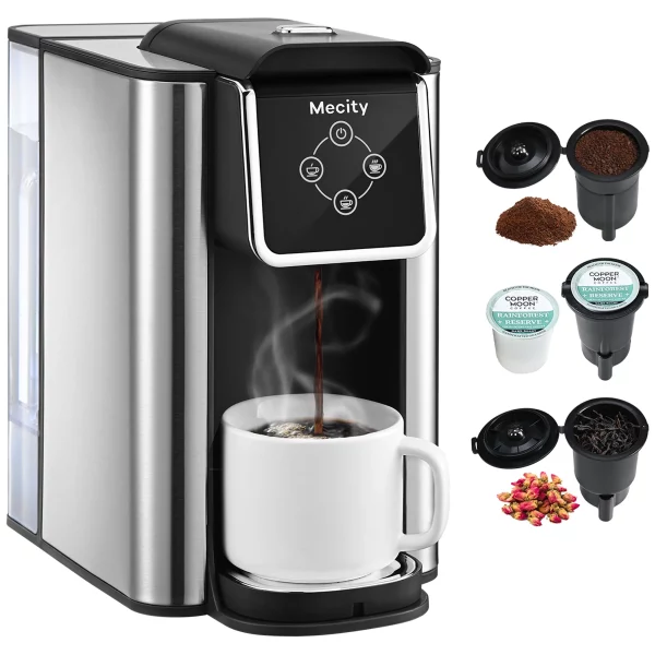 Mecity Coffee Maker 3-in-1 Single Serve Coffee Machine, For K-Cup Coffee Capsule Pod, Ground Coffee Brewer, Loose Tea maker, 6 to 10 Ounce Cup, Removable 50 Oz Water Reservoir, 120V 1150W,Black