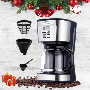 Kognita 12 Cup Coffee Maker, Programmable Coffee Machine & Ice Tea Maker with Glass Carafe, Drip Coffee Pot, Auto Keep Warm, Anti-Drip, 900W Quick Brew, Strength Control, Black and Silver