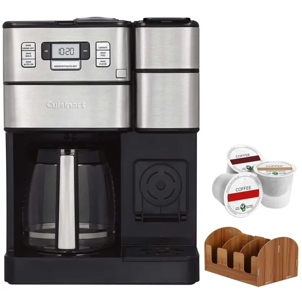 Cuisinart SS-GB1 Coffee Center Grind & Brew Plus Bundle with Single Serve Brew Cups of Coffee - Includes 3 K-Cups and Deco Essentials Coffee Condiment Caddy Organizer