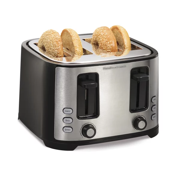 Hamilton Beach 4 Slice Toaster, Extra-Wide Slots, Defrost and Bagel Functions, Shade Selector, Toast Boost, Auto-Shutoff and Cancel Button, Black, 24633