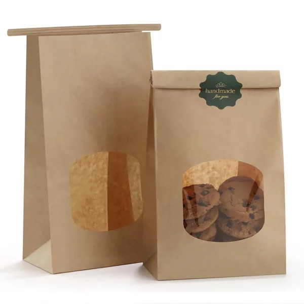 BagDream 50Pcs Brown Bakery Bags with Window, 3.54x2.36x6.7 inches Small Kraft Paper Bags Tin Tie Tab Lock Bags for Cookies, Popcorn, Bread, Party Favors