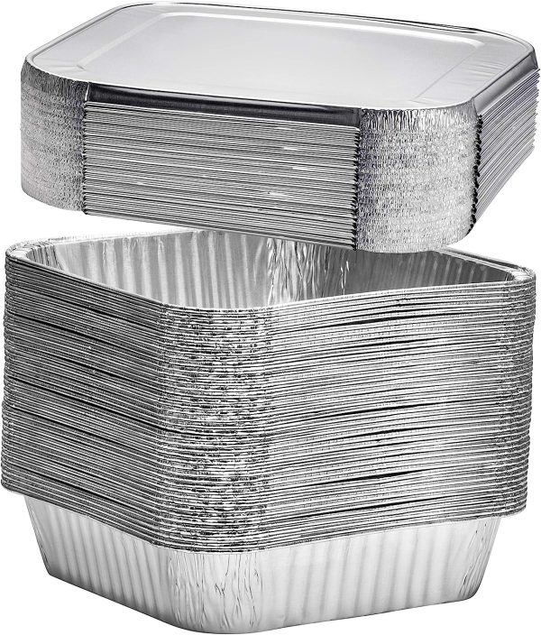 Displastible 8x8" Disposable Aluminum Pans With Lids (10 Pack) Foil Pans For Cooking, Baking Cakes, Roasting & Homemade Breads - Disposable Food Containers With Foil Lids