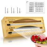 RIOUSERY Foil and Plastic Wrap Organizer, 2 in 1 Plastic Wrap Dispenser with Cutter, Aluminum Foil Organization and Storage Holder, Cling Film Wax Paper Dispenser for Kitchen Drawer for 14" Roll