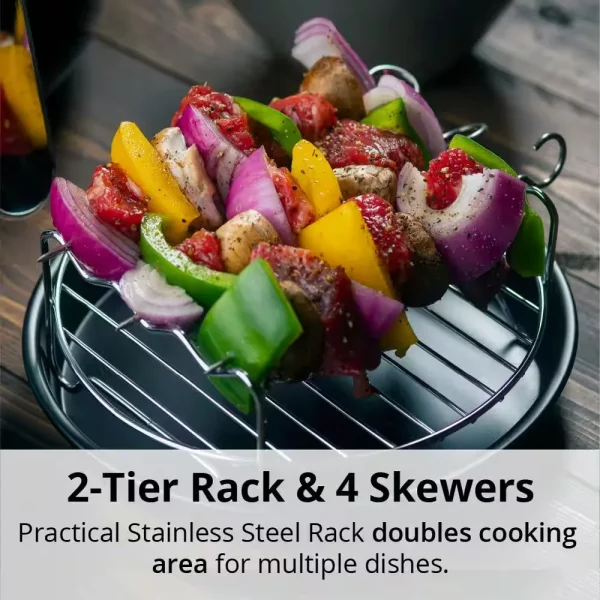 5Qt Teflon-Free Premium Ceramic Air Fryer with 2-Tier Stainless Steel Rack, Baking Pan, Skewers and Extended Recipe Book