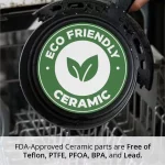 5Qt Teflon-Free Premium Ceramic Air Fryer with 2-Tier Stainless Steel Rack, Baking Pan, Skewers and Extended Recipe Book