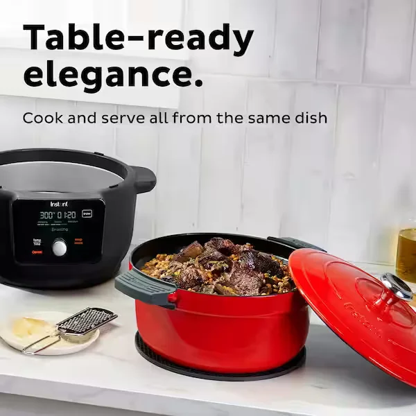 6 qt. Red Enameled Cast Iron Precision Electric Dutch Oven Multi-Cooker with Lid